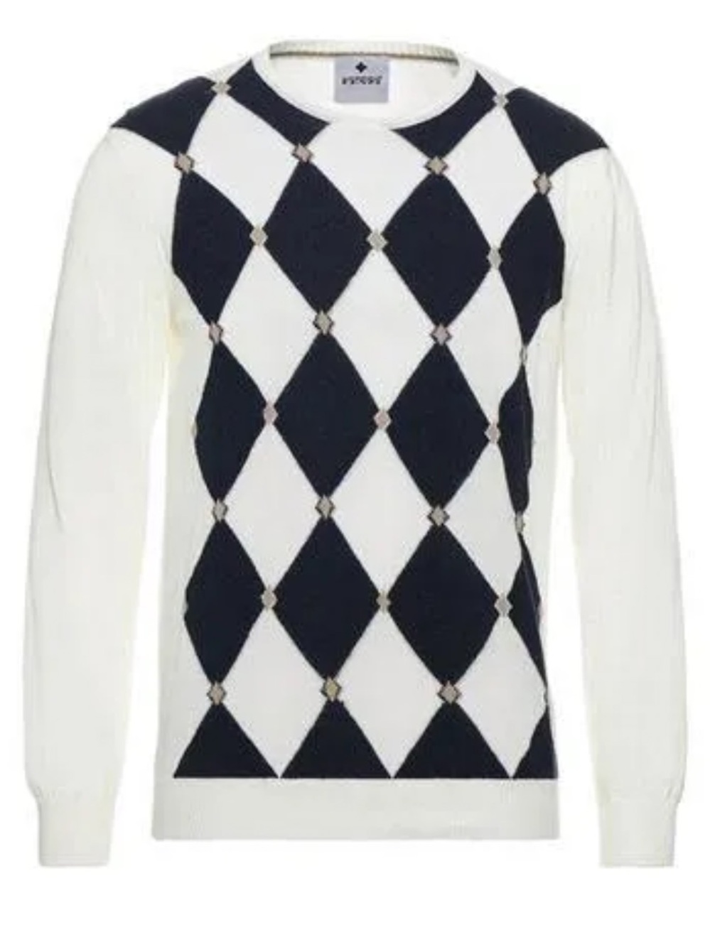 Andrea Fenzi Men's Argyle Crewneck Sweater - White & Black